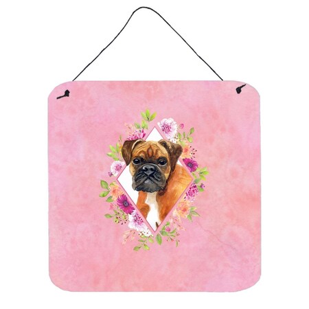 Carolines Treasures 6 x 6 in. German Boxer Pink Flowers Wall or Door Hanging Prints CK4145DS66